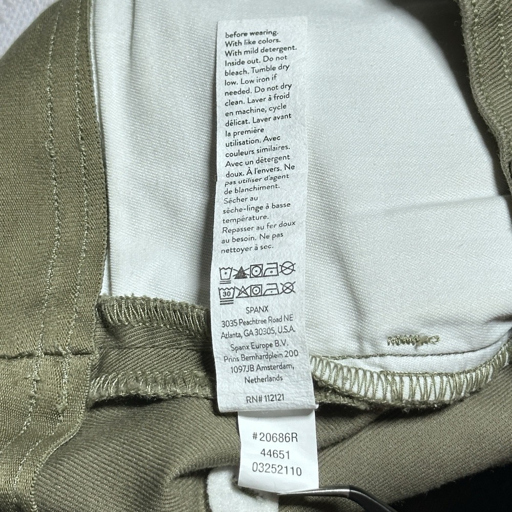 Spanx Twill Cropped Trousers Size Large Wide Leg Stretch High Rise Spanish Olive - Picture 7 of 15